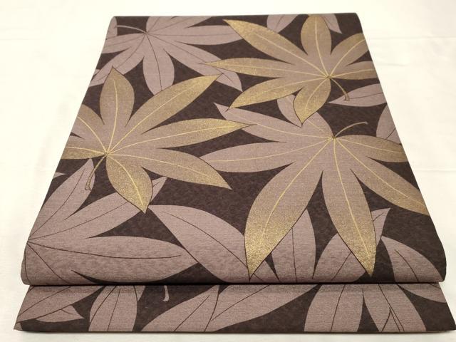 平和屋着物●全通柄袋帯　楓文　金彩　正絹　逸品　CABA9147dy