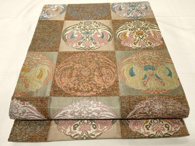 平和屋着物●六通柄袋帯　唐織　京の名工　向かい鳥花丸文　金銀糸　正絹　逸品　CABA9148dy