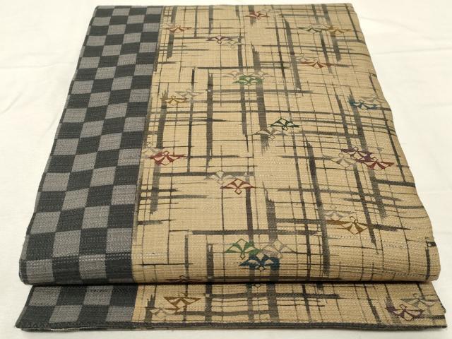 平和屋着物●全通柄袋帯　紬地　型染め　吉祥文　正絹　逸品　CABA9155dy