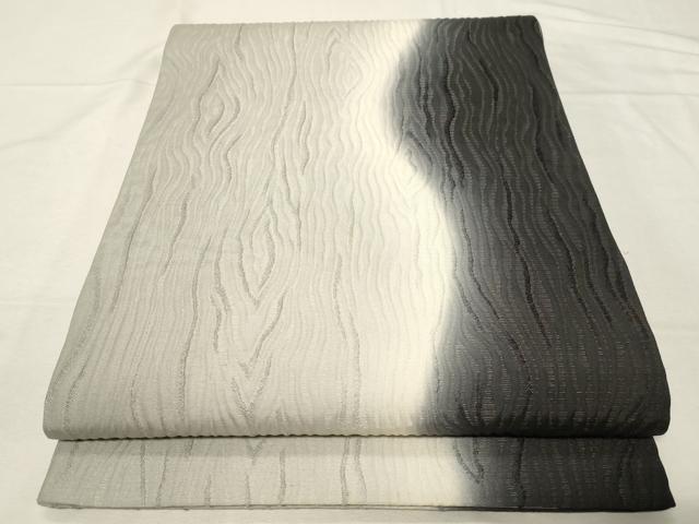 平和屋着物●全通柄袋帯　ふくれ織　杢目文　金通し地　正絹　逸品　CABA9161dy