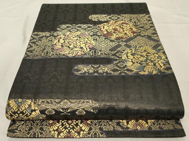 平和屋着物●日本画家　霜鳥忍の世界　彩天目織　六通柄袋帯　正倉院花鳥丸文　金糸　引箔　正絹　逸品　未使用　CABA9172dy