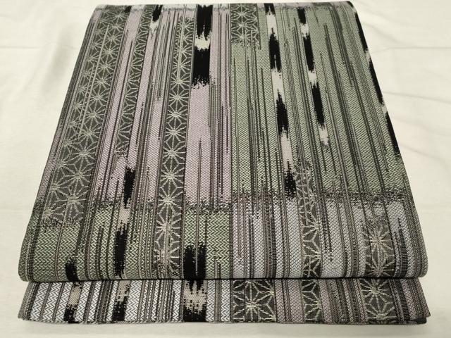 平和屋着物●六通柄袋帯　唐織　麻の葉間道　正絹　逸品　CABA9174dy