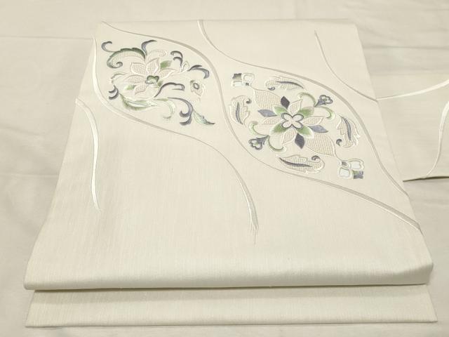 平和屋着物●中国三大刺繍　スワトウ刺繍　総刺繍　九寸名古屋帯　紬地　更紗文　正絹　逸品　未使用　CABA9176dy