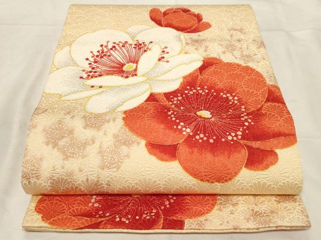 平和屋着物●九寸開き名古屋帯　舞梅文　正絹　逸品　CABA9192dy