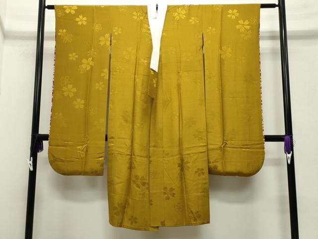 平和屋着物●振袖用長襦袢　無双仕立て　舞桜地紋　山吹茶色　やまと誂製　正絹　逸品　CABA9629gh