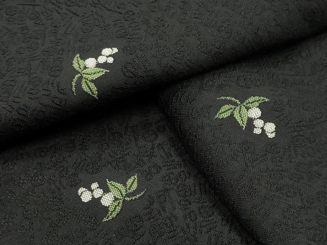 平和屋着物●上質なお召　南天文　黒地　正絹　逸品　CABA9651gh
