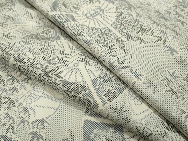 平和屋着物●本場大島紬　白大島　7マルキ　笹扇面吉祥文　正絹　逸品　CABA9695gh