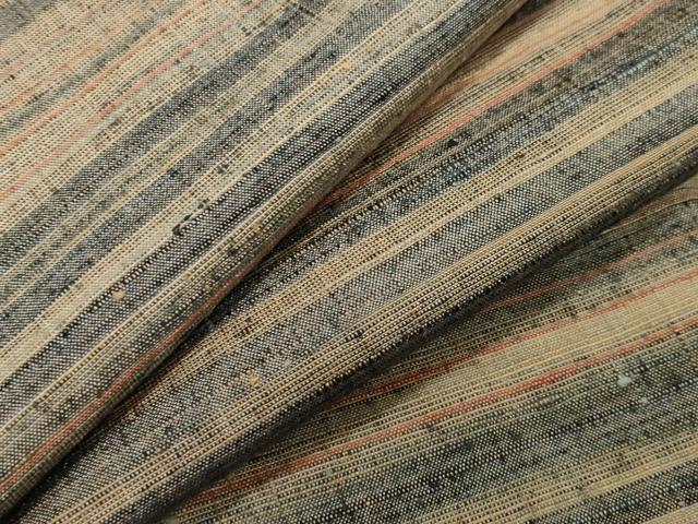 平和屋着物●郡上紬　草木染　横段文　正絹　逸品　CABA9724gh