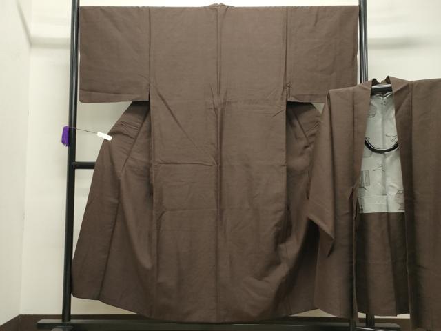 平和屋着物●男性　紬　アンサンブル　赤墨色　正絹　逸品　CABA9761gh