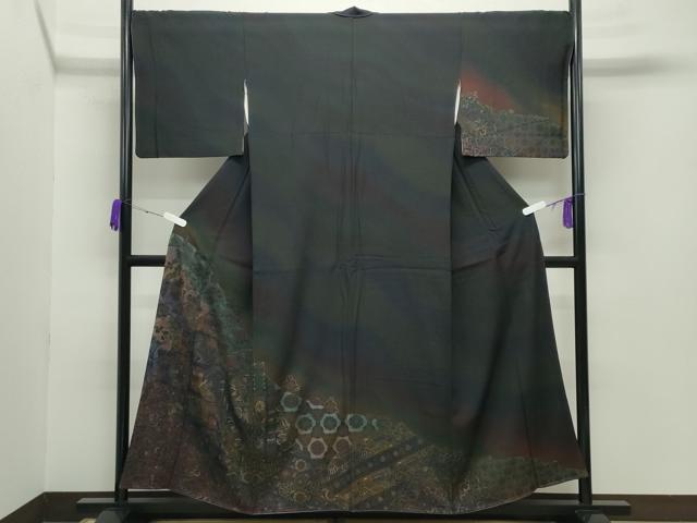 平和屋着物●前田仁仙　仁仙更紗　訪問着　更紗鳳凰花文　暈し染め　金彩　正絹　逸品　CABA9817gh