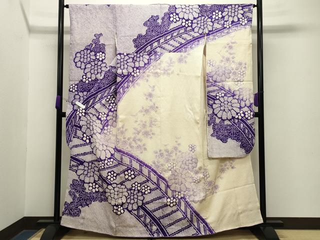 平和屋着物●豪華振袖　総絞り　渡り橋花文　正絹　逸品　CABA9915gh