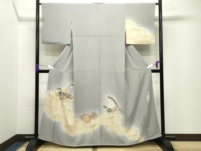 平和屋着物●友禅師・京の名工・伝統工芸士・樽本伊勢蔵　訪問着　手描き　万葉稚楽器　暈し染め　金銀彩反端付き　正絹　逸品　CABA9916gh