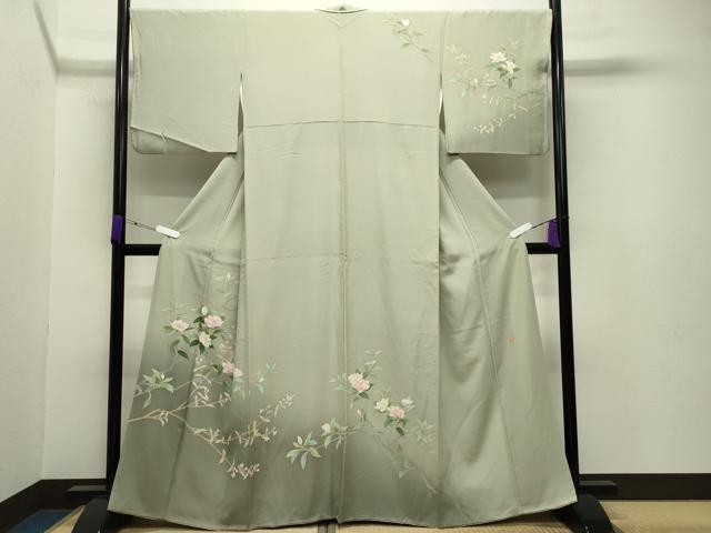 平和屋着物●訪問着　友禅　作家物　枝花文　暈し染め　反端付き　正絹　逸品　CABA9923gh