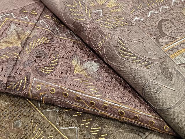 平和屋着物●中国三大刺繍　スワトウ刺繍　相良刺繍　総刺繍　訪問着　紬地　更紗花唐草文　金銀彩　正絹　逸品　CABA9985gh