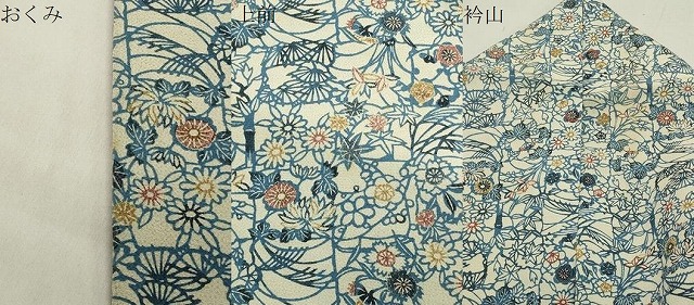 平和屋着物●上質な小紋　藍　型染め　笹竹花文　鬼しぼ縮緬　正絹　逸品　CABB0045gh_6