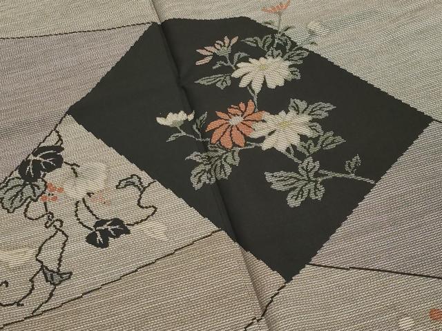 平和屋着物●本場縞大島紬　訪問着　切嵌草花文　寿紬工場謹製　証紙付き　正絹　逸品　未使用　CABB0183gh