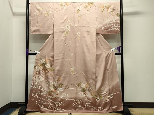 平和屋着物●訪問着　駒刺繍　流水花蝶文　暈し染め　金彩　正絹　逸品　未使用　CABB0184gh
