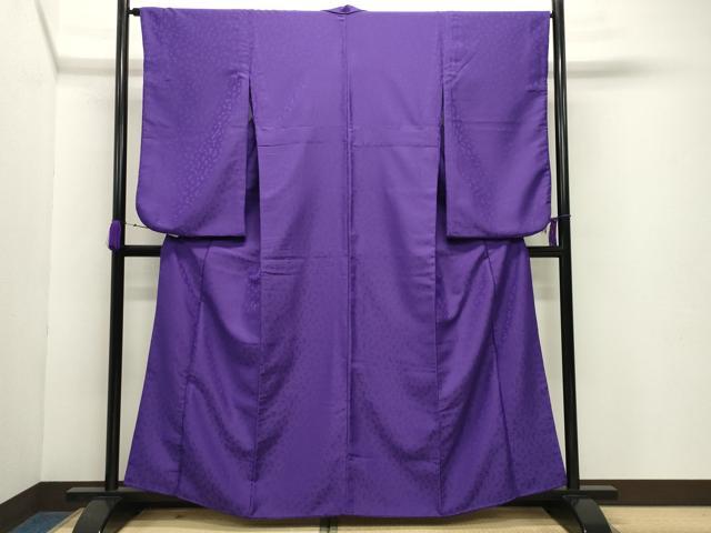 平和屋着物●小振袖　二尺袖　色無地　舞桜地紋　本紫色　胴抜き仕立て　洗える着物　CABB0276gh