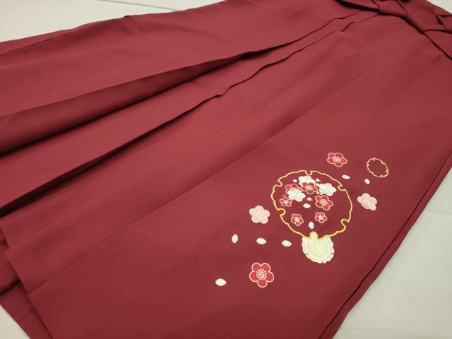 平和屋着物●女性　行灯袴　総刺繍　雪輪梅文　蘇芳色　金糸　洗える着物　CABB0292gh