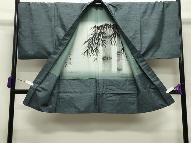 平和屋着物○男性 紬 アンサンブル 霞文 湊鼠色 正絹 逸品 CABB0372gh
