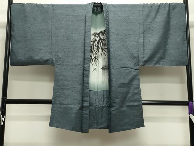平和屋着物●男性　紬　アンサンブル　霞文　湊鼠色　正絹　逸品　CABB0372gh 平和屋着物○男性 紬 アンサンブル 霞文 湊鼠色 正絹 逸品 CABB0372gh