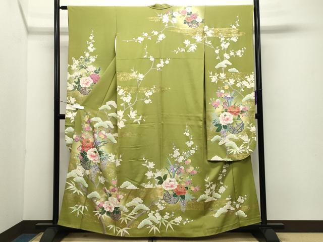 平和屋着物●豪華振袖　花籠文　暈し染め　金彩　正絹　逸品　CABB0392gh