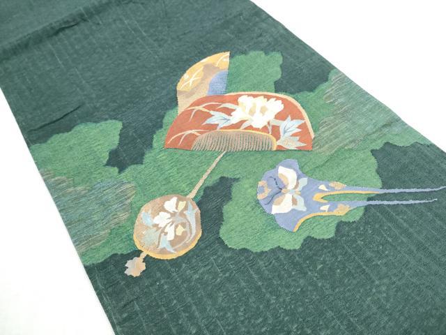 平和屋着物▽スリーシーズン　春夏秋　太鼓柄袋帯　すくい織　櫛　簪　花蝶文　金糸　正絹　逸品　CABB0410hy 平和屋着物○スリーシーズン 春夏秋 太鼓柄袋帯 すくい織 櫛 簪