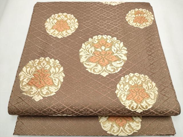 平和屋着物●六通柄袋帯　唐織　花唐草丸文　金糸　正絹　逸品　CABB0415hy