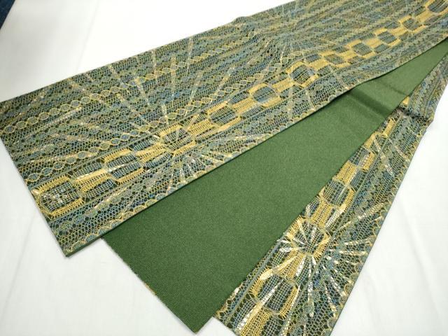 平和屋着物○全通柄袋帯 リボン織 吉祥文 金糸 正絹 逸品 CABB0422hy