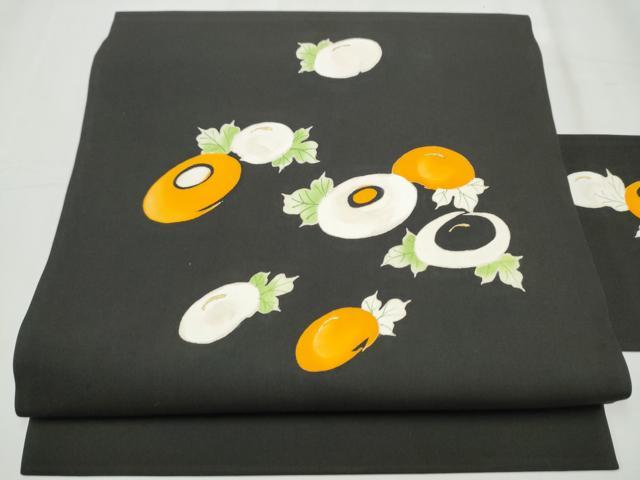 平和屋着物●塩瀬　九寸名古屋帯　万寿菊　黒地　金彩　正絹　逸品　CABB0494hy