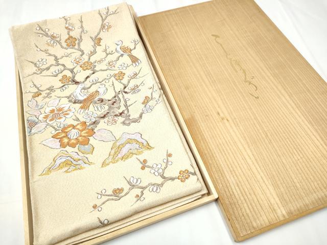 平和屋着物●六通柄袋帯　綴れ　休み鳥枝花文　金銀糸　共箱付き　正絹　逸品　CABB0512hy