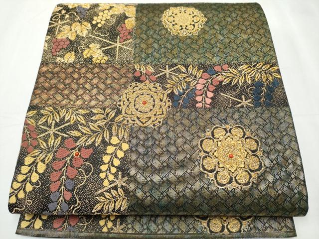 平和屋着物●世界的友禅作家　千地泰弘　千地天女　六通柄袋帯　唐織　正倉院花文　金糸　正絹　逸品　CABB0528hy