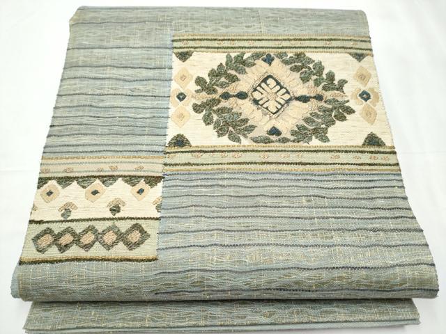 平和屋着物▽スリーシーズン　春夏秋　太鼓柄袋帯　作家物　すくい織　草花文　金糸　正絹　逸品　CABB0529hy