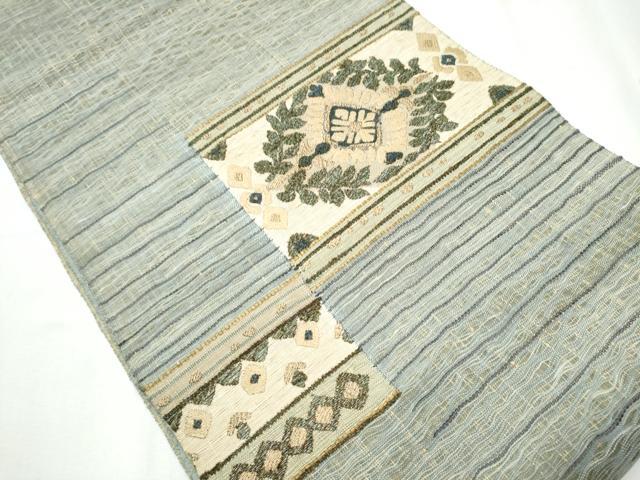 平和屋着物▽スリーシーズン　春夏秋　太鼓柄袋帯　作家物　すくい織　草花文　金糸　正絹　逸品　CABB0529hy_1