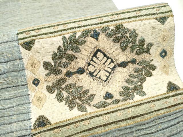 平和屋着物▽スリーシーズン　春夏秋　太鼓柄袋帯　作家物　すくい織　草花文　金糸　正絹　逸品　CABB0529hy_2