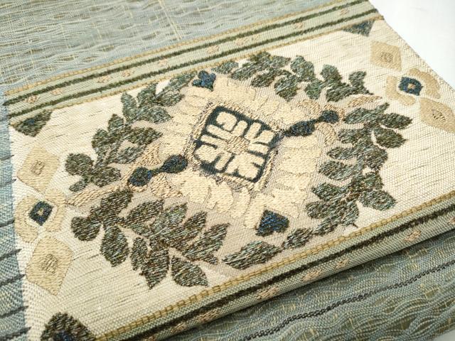 平和屋着物▽スリーシーズン　春夏秋　太鼓柄袋帯　作家物　すくい織　草花文　金糸　正絹　逸品　CABB0529hy_3