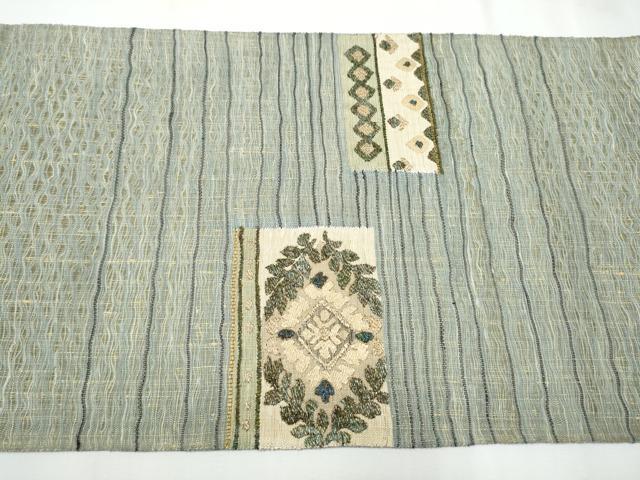 平和屋着物▽スリーシーズン　春夏秋　太鼓柄袋帯　作家物　すくい織　草花文　金糸　正絹　逸品　CABB0529hy_6