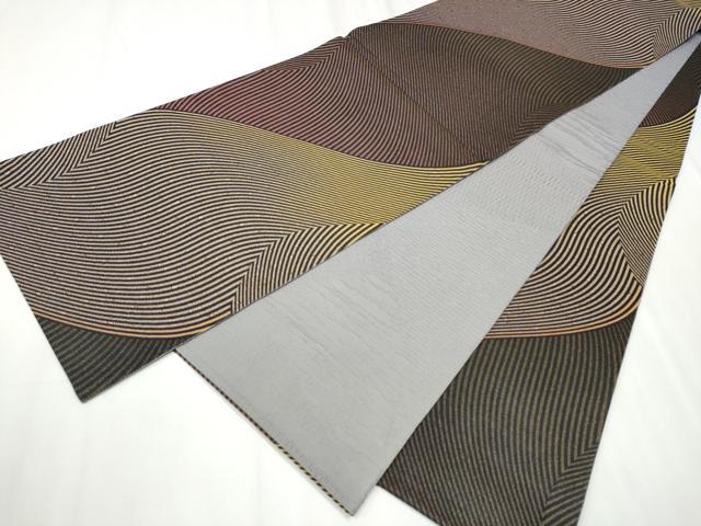 平和屋着物●両面　全通柄袋帯　よろけ縞　正絹　逸品　CABB0537hy