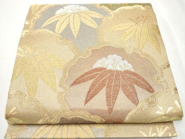 平和屋着物●六通柄袋帯　雪輪笹文　金銀糸　正絹　逸品　CABB0540hy