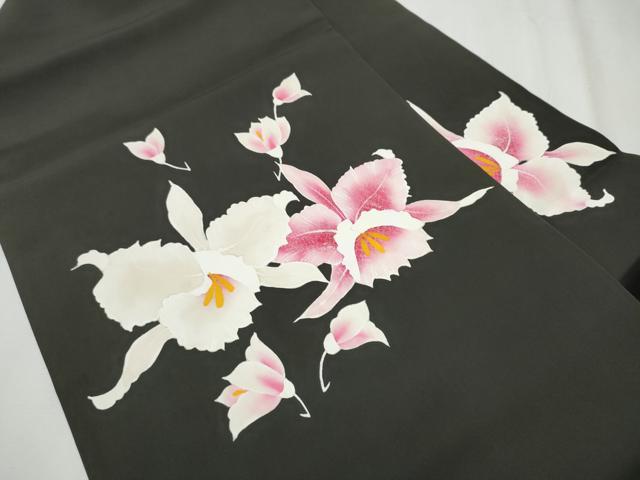 平和屋着物●塩瀬　九寸名古屋帯　作家物　風景シルエット　黒地　正絹　逸品　CABE0373hy 平和屋着物○塩瀬 九寸名古屋帯 作家物 風景シルエット 黒地 正絹 逸品