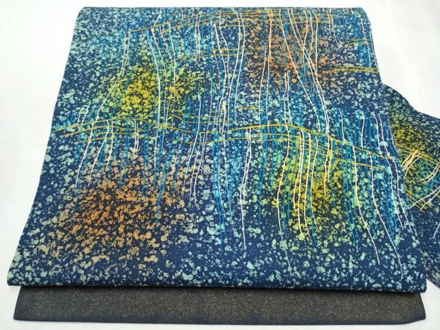 平和屋着物●塩瀬　九寸名古屋帯　霞文　金彩　正絹　逸品　CABB0570hy