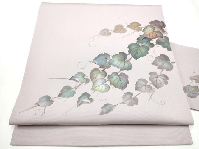 平和屋着物●立体友禅作家　涌波紅彩　塩瀬　九寸名古屋帯　手描き　蔦の葉文　正絹　逸品　CABB0577hy