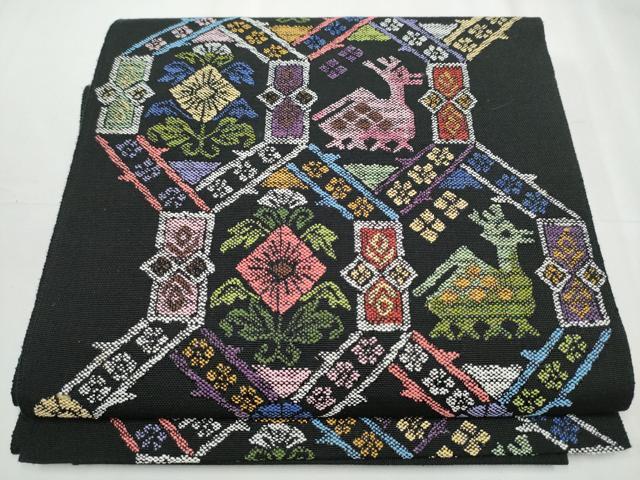 平和屋着物●本場筑前博多織　八寸名古屋帯　有栖川錦　黒地　正絹　逸品　CABB0587hy