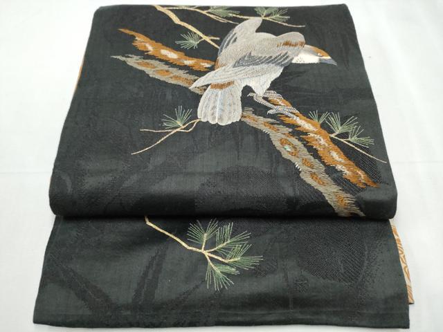 平和屋着物●アンティーク　大正ロマン　両面　太鼓柄　京袋帯　総手刺繍　鷹　枝松葉文　正絹　逸品　CABB0589hy