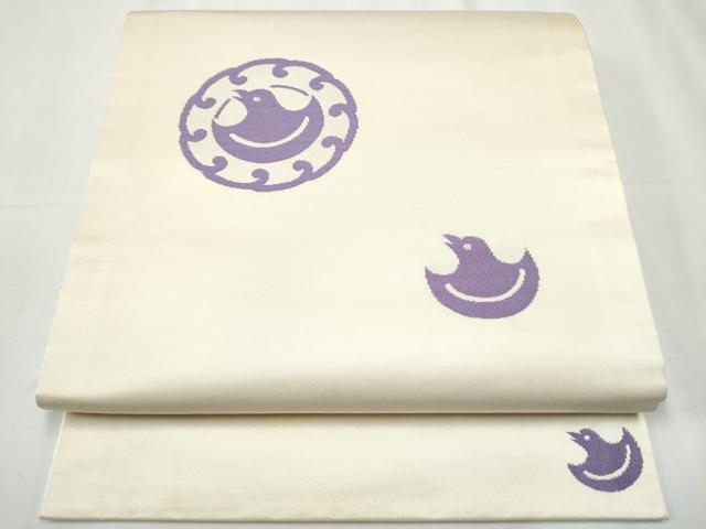 平和屋着物●九寸開き名古屋帯　千鳥　立波文　銀糸　正絹　逸品　CABB0601hy