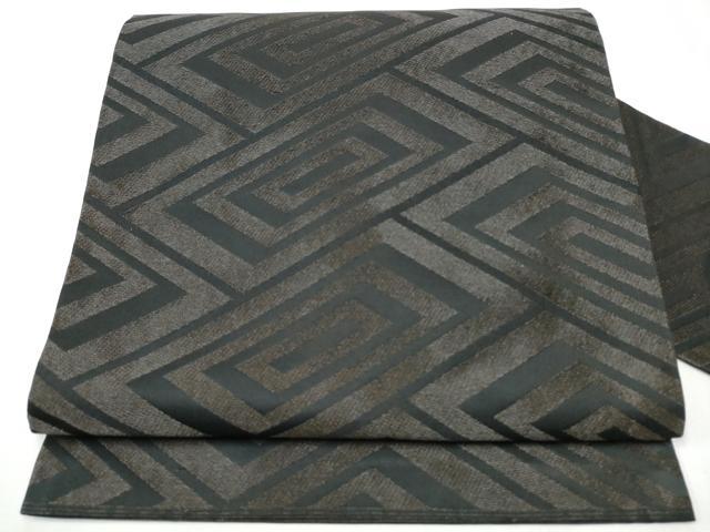 平和屋着物●西陣　川島織物　九寸名古屋帯　幾何学文様　黒地　正絹　逸品　CABB0624hy