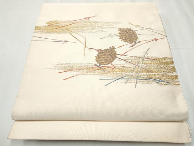 平和屋着物●西陣河村織物謹製・手織り　八寸名古屋帯　霞松葉文　金糸　正絹　逸品　CABB0631hy