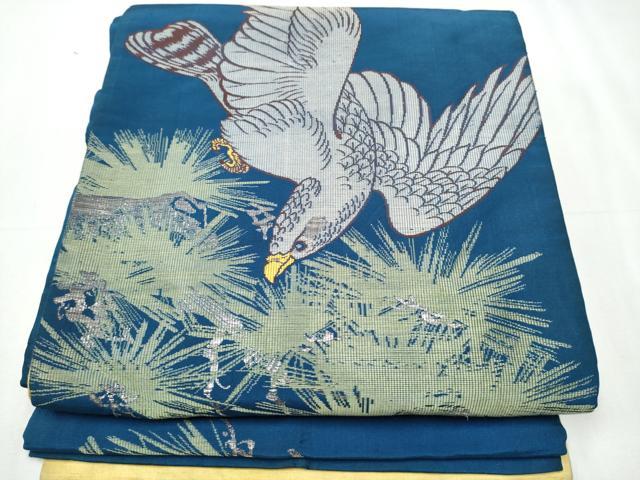 平和屋着物●アンティーク　大正ロマン　六通柄　京袋帯　鷹松文　銀糸　引き抜き帯　正絹　逸品　CABB0668hy