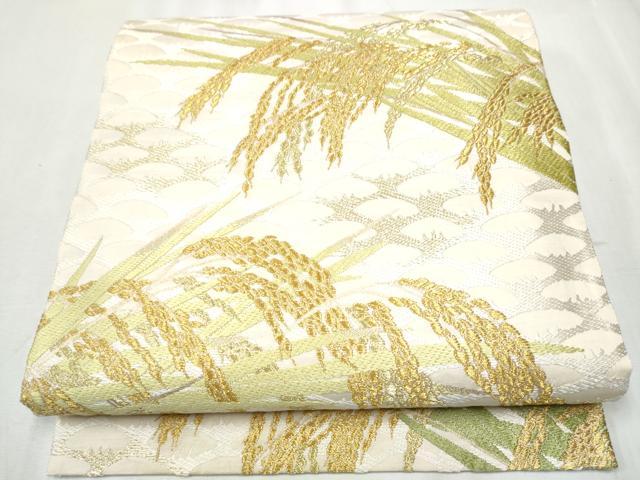 平和屋着物●皇室・伊勢神宮御用　御御帯 山口美術織物 山口弘躬 六通柄袋帯 唐織 早苗地稲穂文 金糸 ますいわ屋扱い 正絹 逸品 CABB0672hy