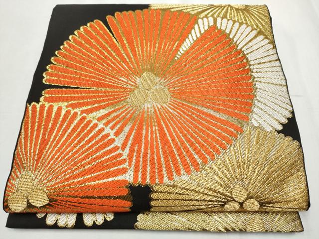 平和屋着物●西陣　川島織物　六通柄　本袋帯　松葉文　黒地　金糸　正絹　逸品　CABB0685hy